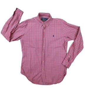 Ralph Lauren Vintage Red Blue White Plaid Classic Fit Button Up Shirt size Small